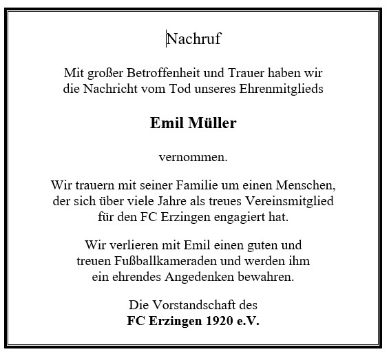 Nachruf Emil Müller